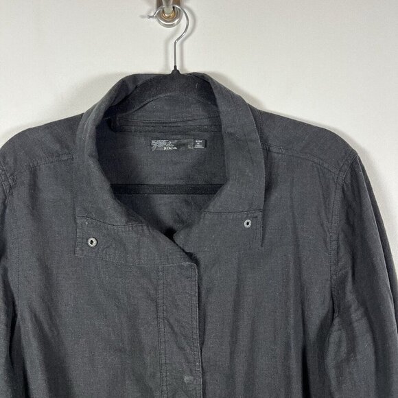Prana Black‎ Button Up Light Weight Hemp Jacket Women’s Size Large Collared - Picture 3 of 9